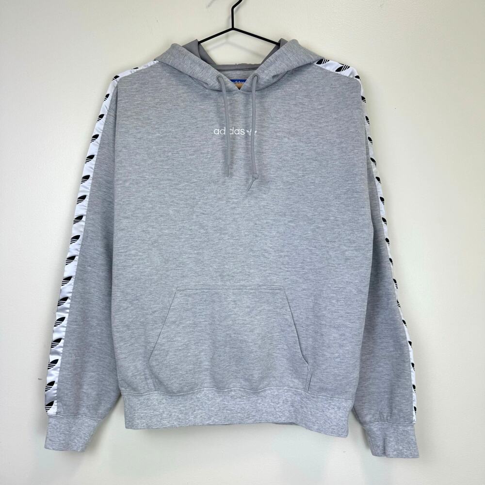 Adidas Originals TNT Trefoil Tape Pullover Hoodie Logo Stripe Gray Mens Size XS